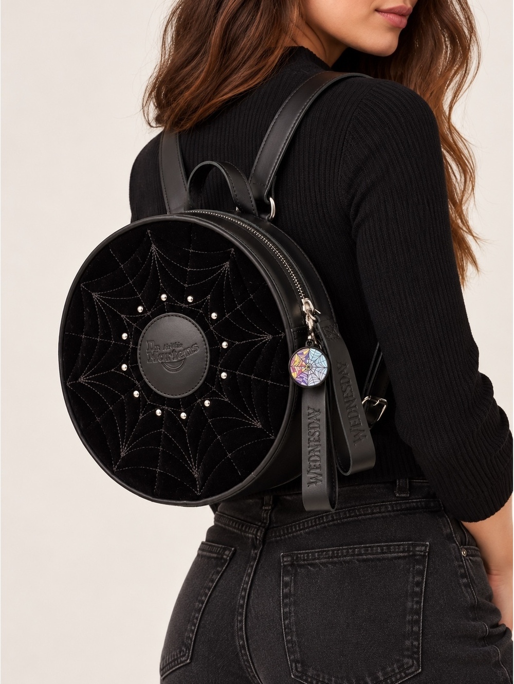 Dr. Martens x Wednesday Halloween Limited Edition Spiderweb Velvet Backpack